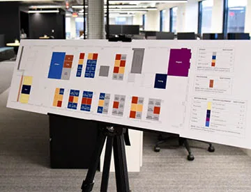 Visualization of the way a floor plan can be utilized for wayfinding through a space management software solution.