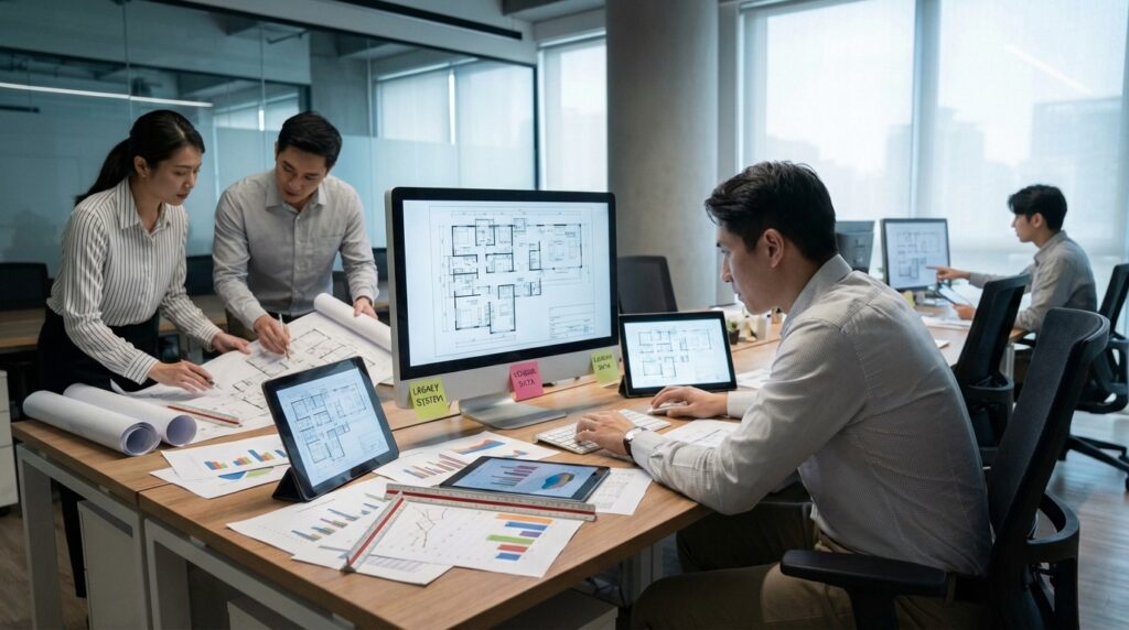 People working together to in an open workspace exploring why definition matters in space management.