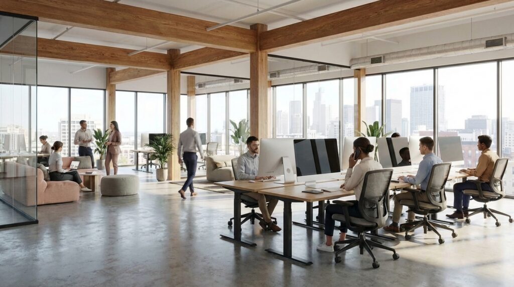 Facility leaders learning how an organization built a data-driven space management foundation in a modern open office space.