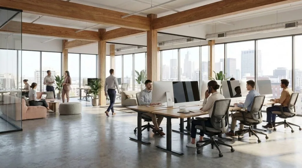 Facility leaders learning how an organization built a data-driven space management foundation in a modern open office space.