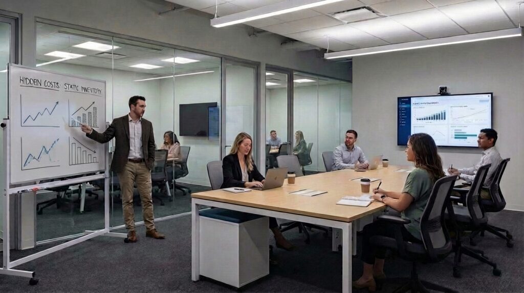 Space Management Leaders in a Conference Room Discussing the Hidden Costs of Static Inventory