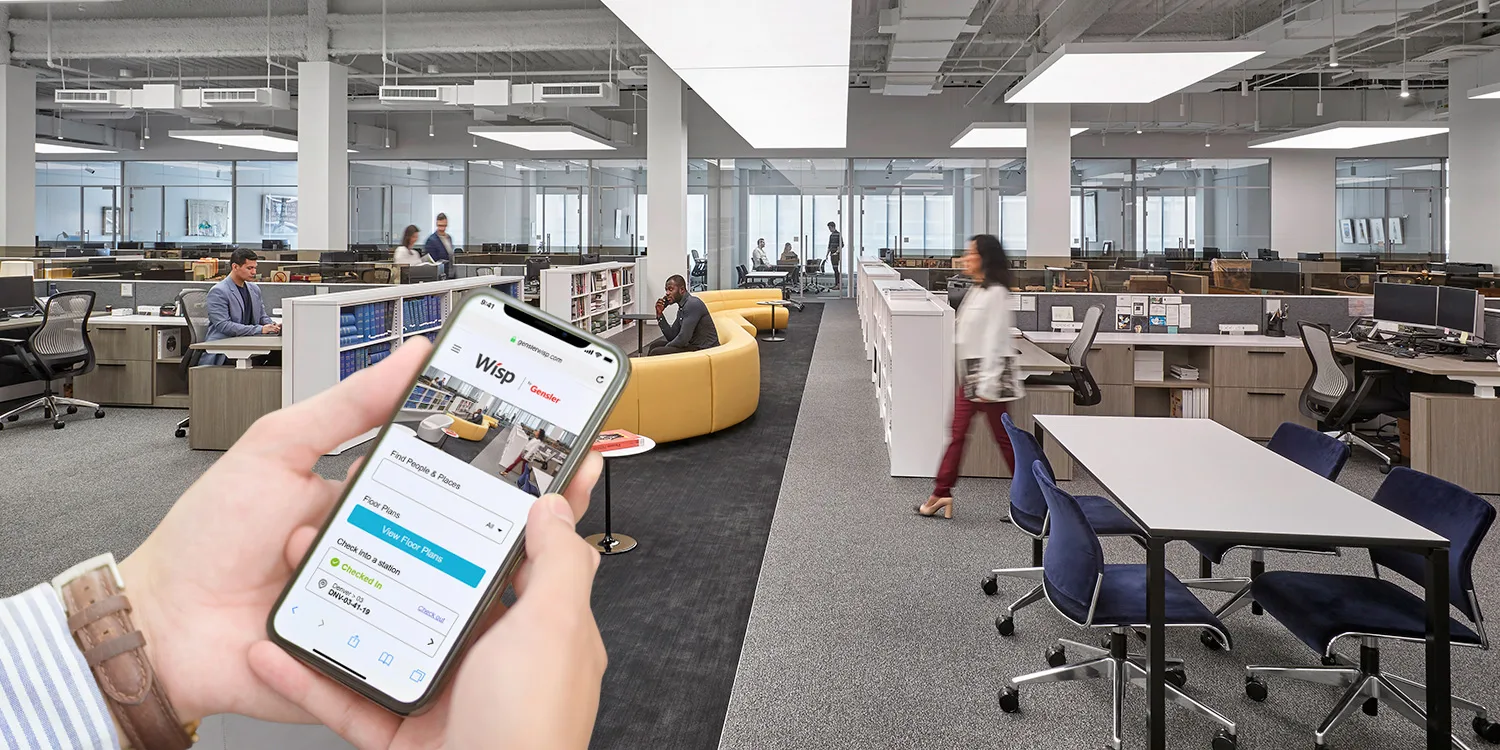 Space management and desk reservations being utilized for wayfinding. 