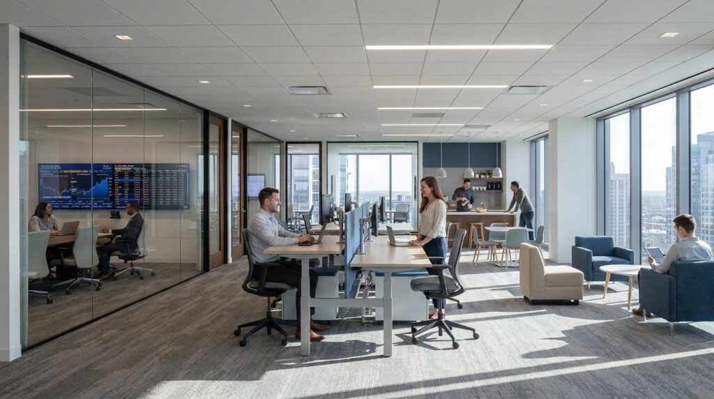 Moves, adds, changes being exemplified to show corporate real estate executives for a financial institution how to streamline a workflow in a modern corporate office.